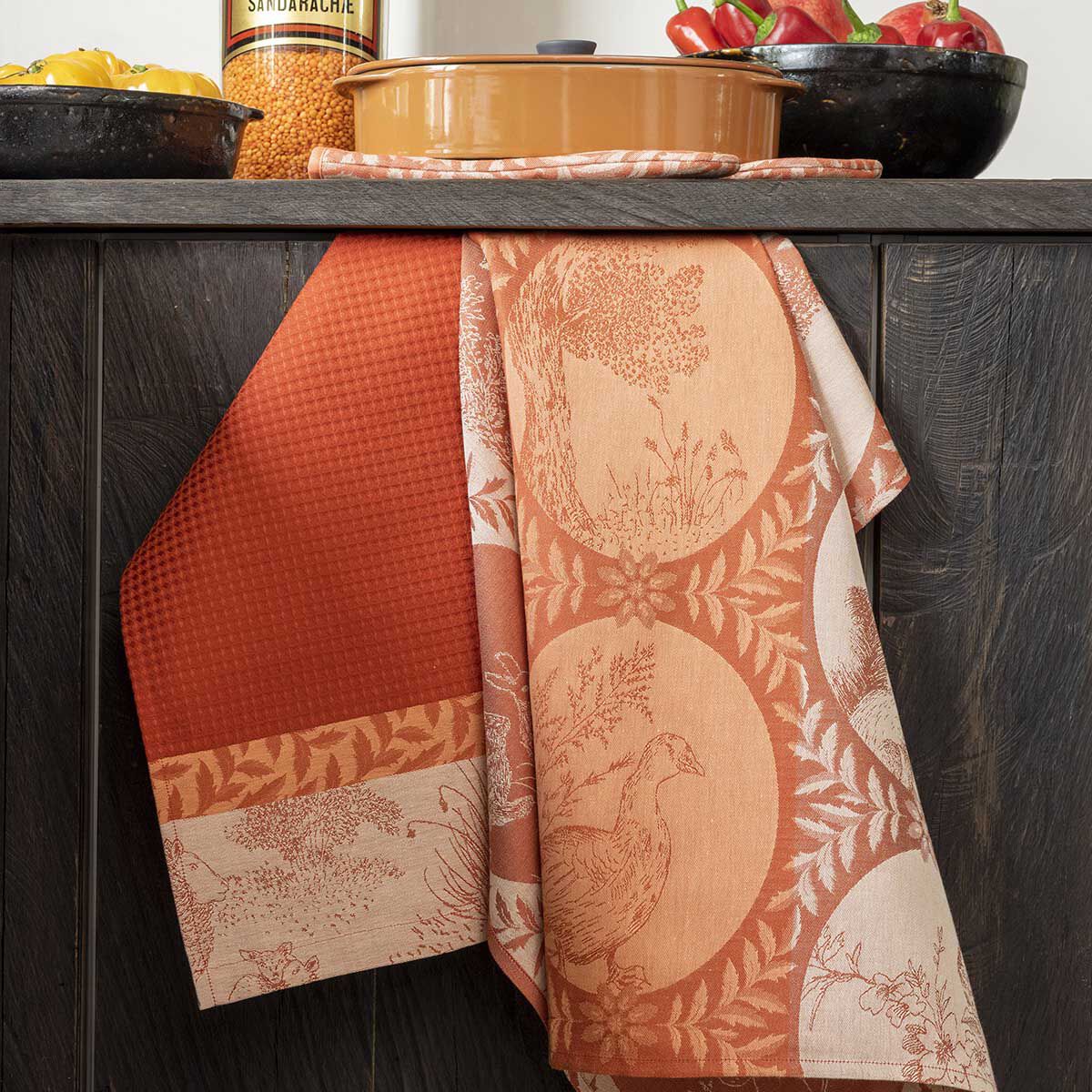 Coucke Strofinaccio Jacquard 50x75 Cm, Il Fornile Della Mia Infanzia, Cotone Assorbente, Grigio/Bianco