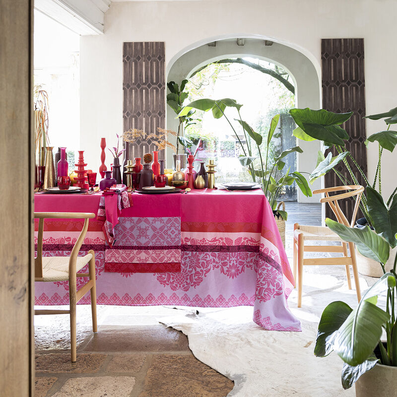 Tovaglia antimacchia Mumbai Enduit Fuchsia 175x175 100% cotone, , hi-res